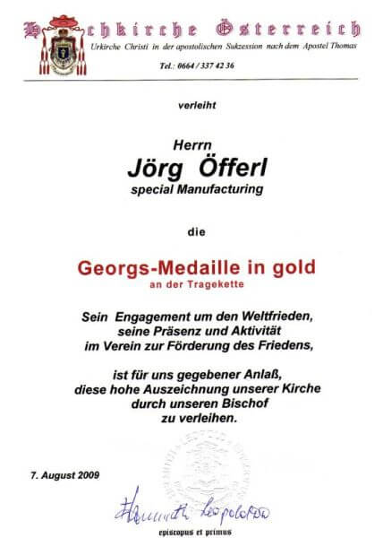 Verleihung der Georgs-Medaille in Gold an der Tragekette durch die Hochkirche Österreich