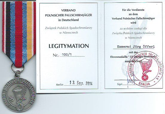 Verleihung der Ehrenmedaille “55-jähriges Bestehen” des Verbandes der polnischen Fallschirmjäger in Deutschland